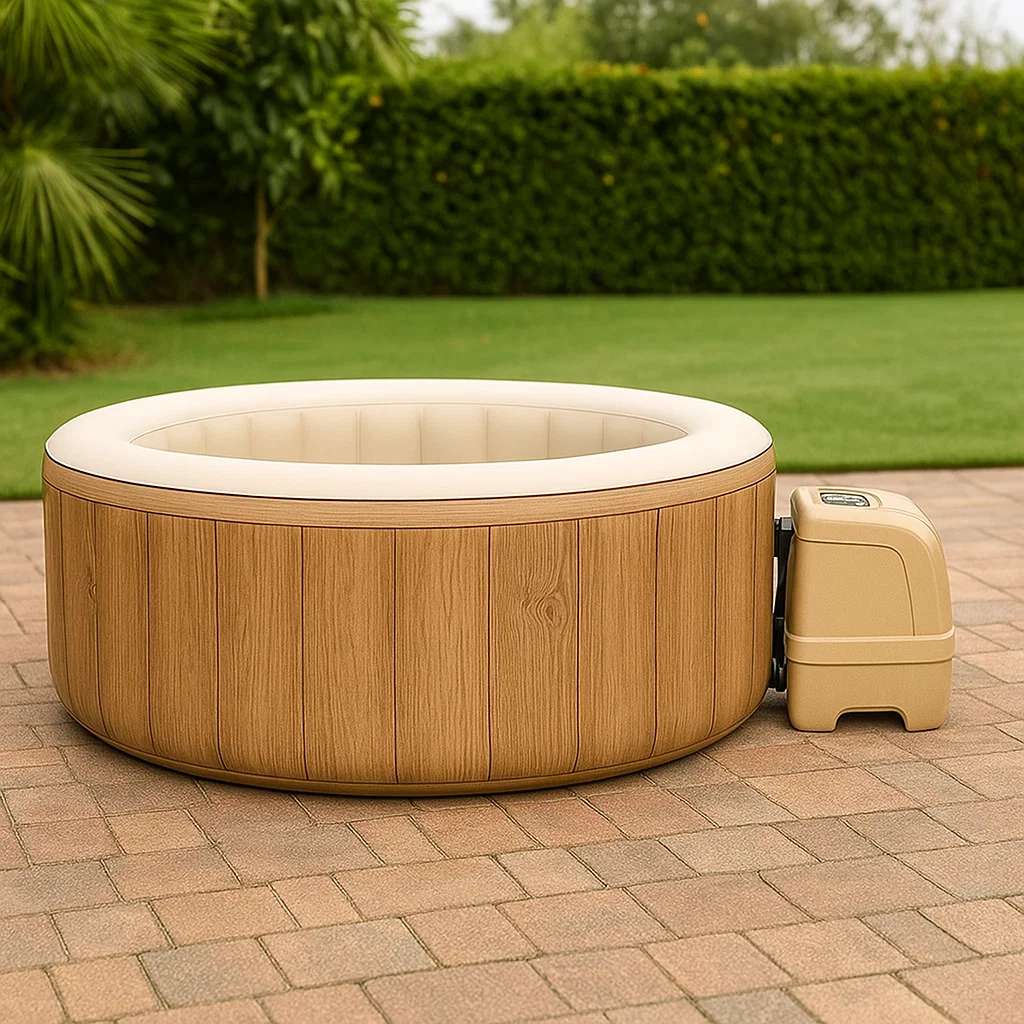 Aufblasbarer Whirlpool PVC Holzoptik 196 cm 4-Personen Beige-NESTELUNOA