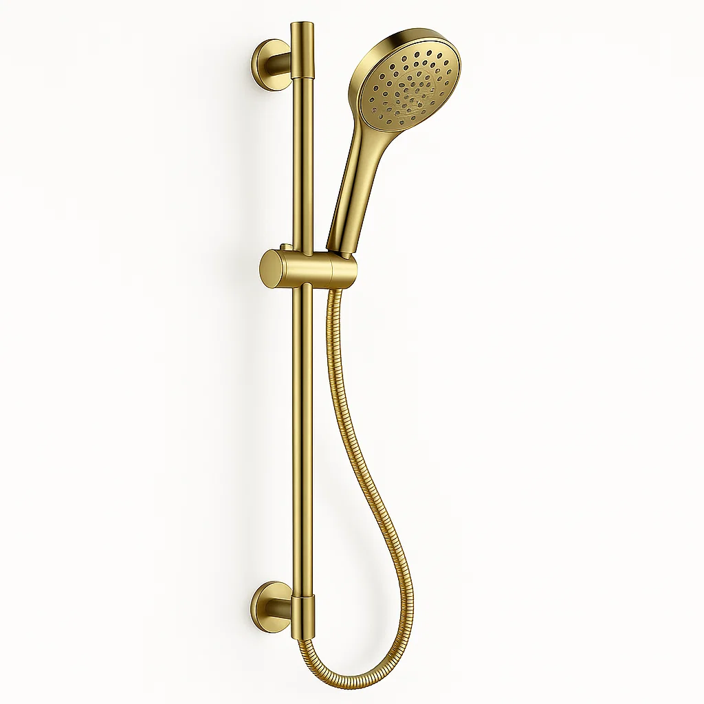 Messing Duschset mit Verstellbarem Duschkopf und Stange in Gold-NESTELUNOA