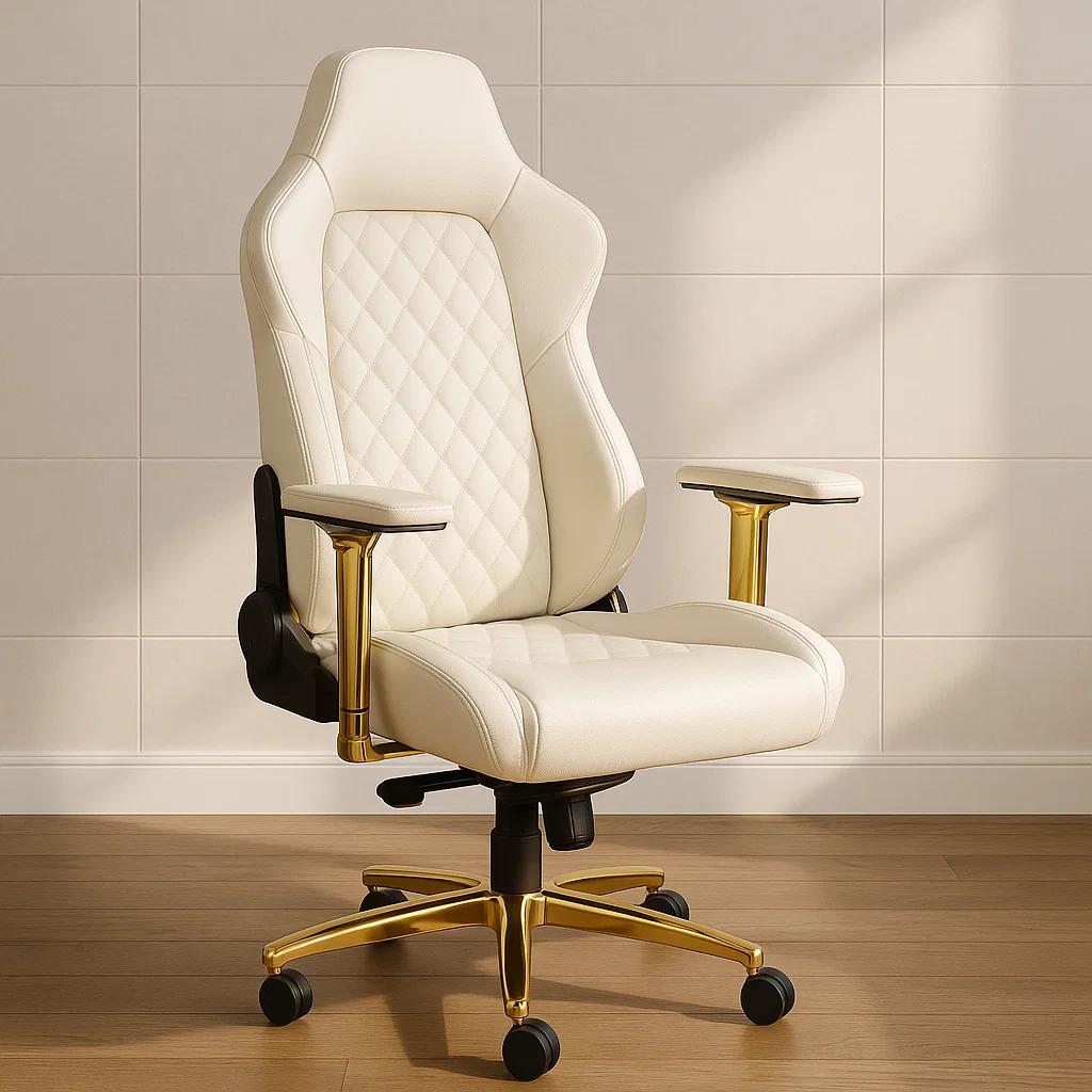 Ergonomischer Bürostuhl PU-Leder Creme Gold-NESTELUNOA
