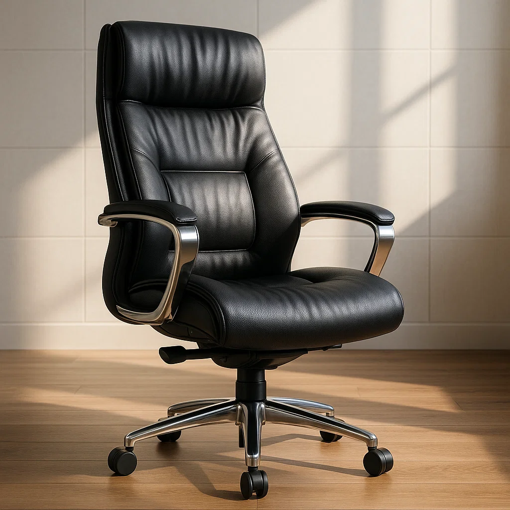 Ergonomischer Bürostuhl Leder Schwarz Metall-NESTELUNOA