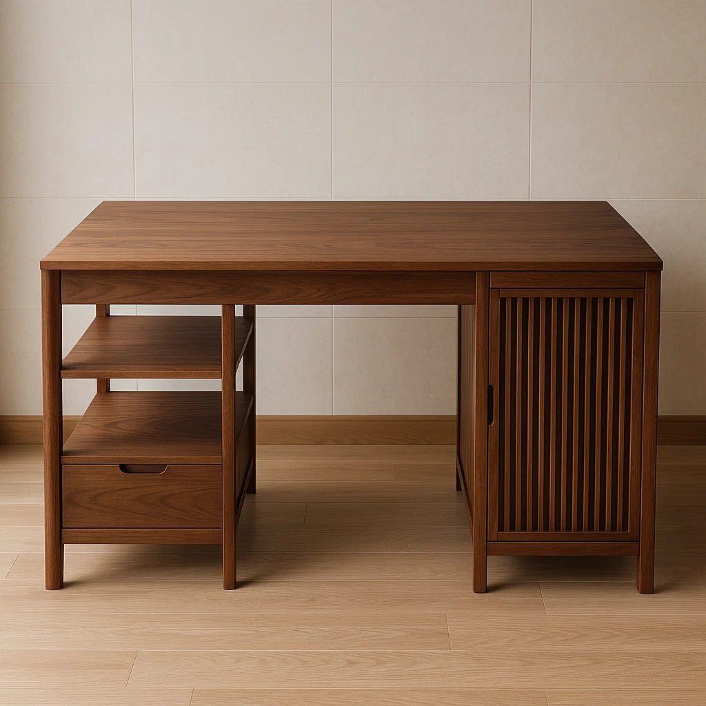 Schreibtisch aus Walnussholz mit Schubladen und Tür, 120x60x75 cm-NESTELUNOA