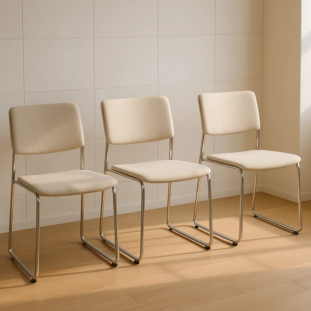 3er Set Esszimmerstühle Beige Stoff Chrom Metallgestell-NESTELUNOA