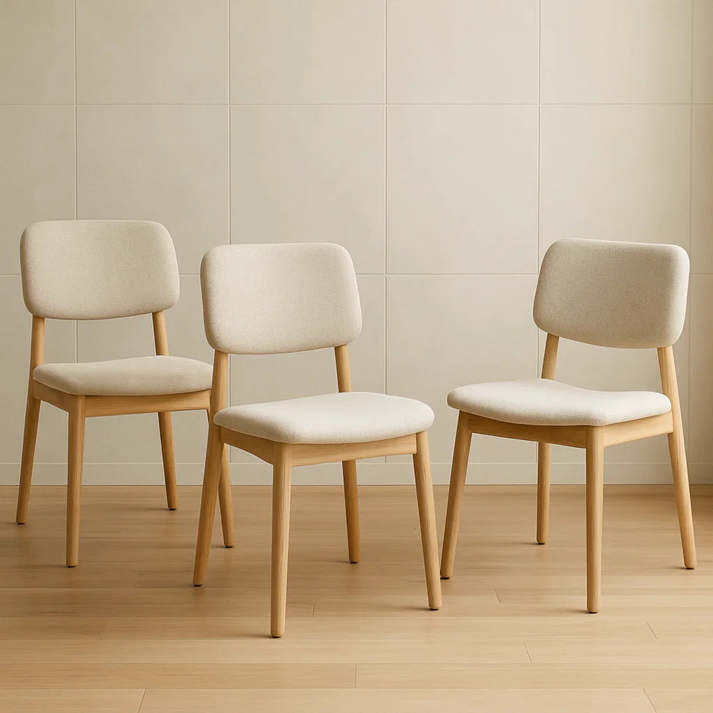 3er Set Esszimmerstuhl aus Holz mit Stoffbezug Beige-NESTELUNOA