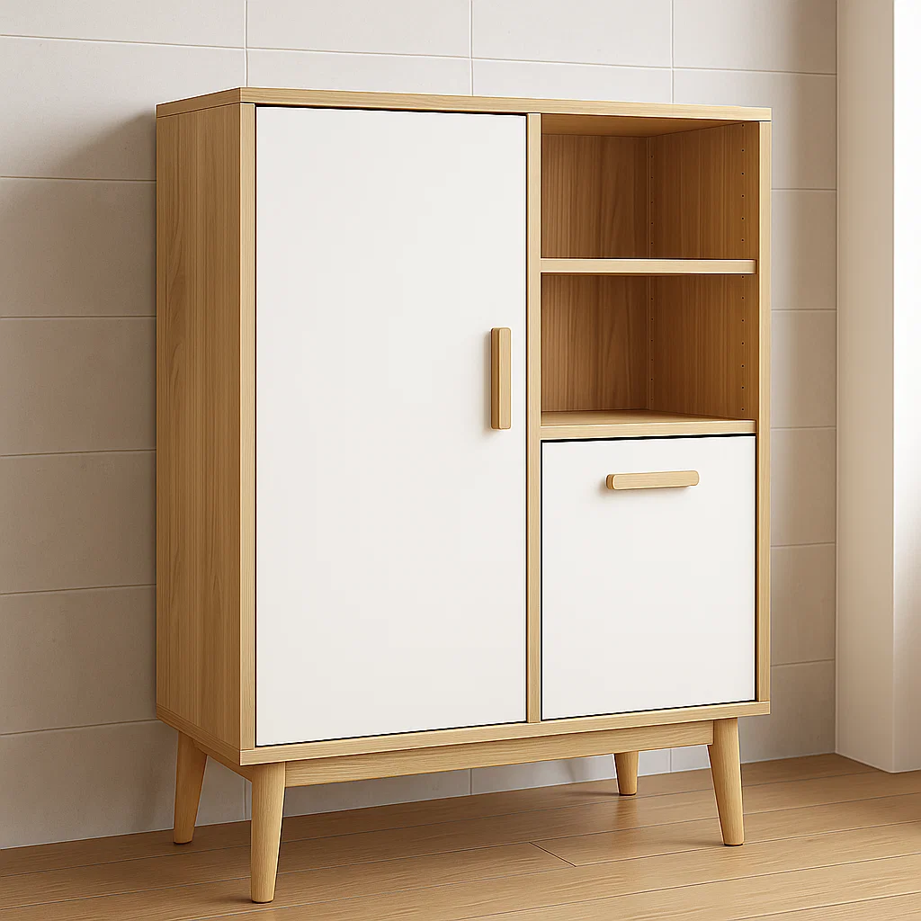Holzschrank mit MDF in Weiß, 80x35x120 cm-NESTELUNOA