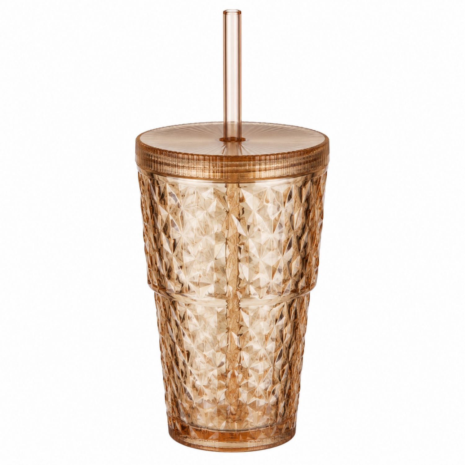Vaso con Tapa y Pajita Ámbar 500ml