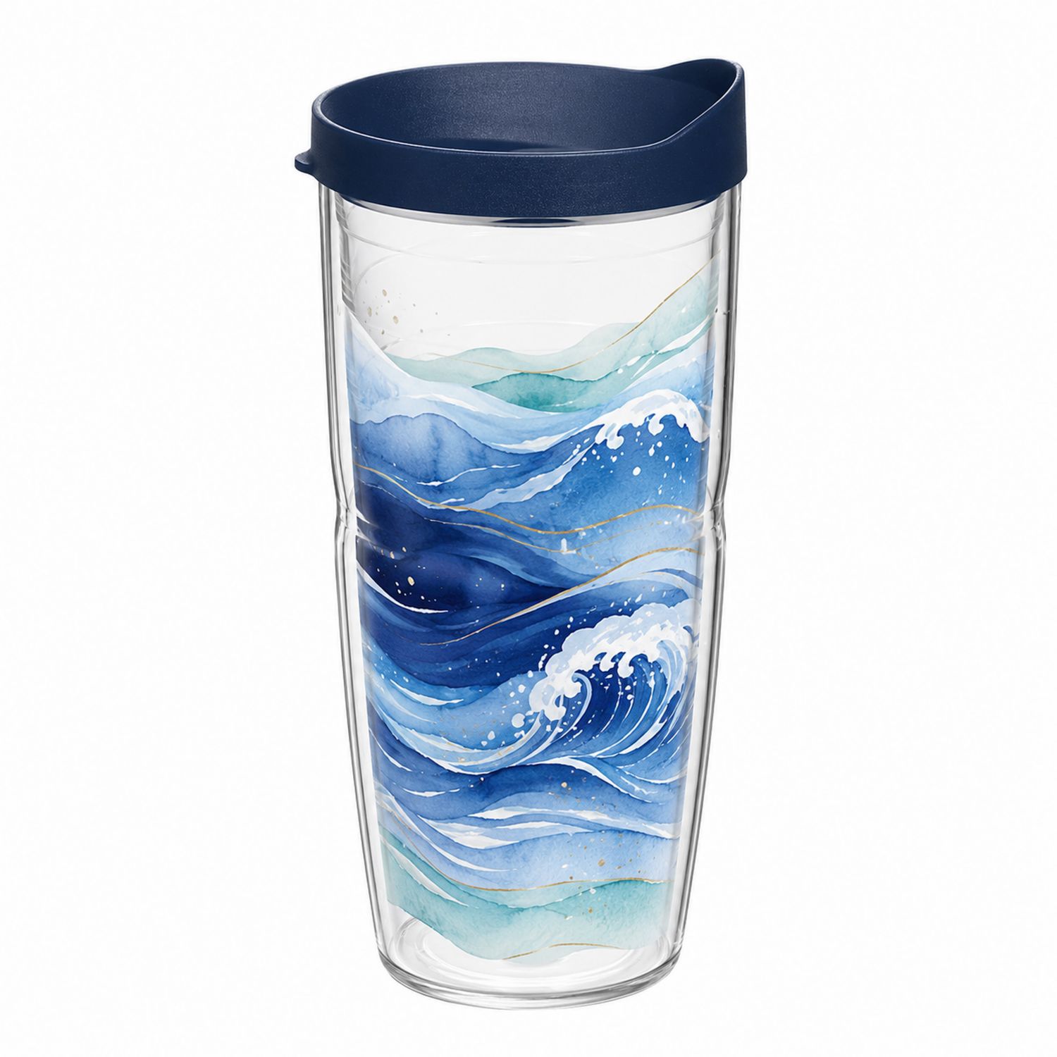 Vaso térmico con diseño de olas y tapa azul de 500 ml