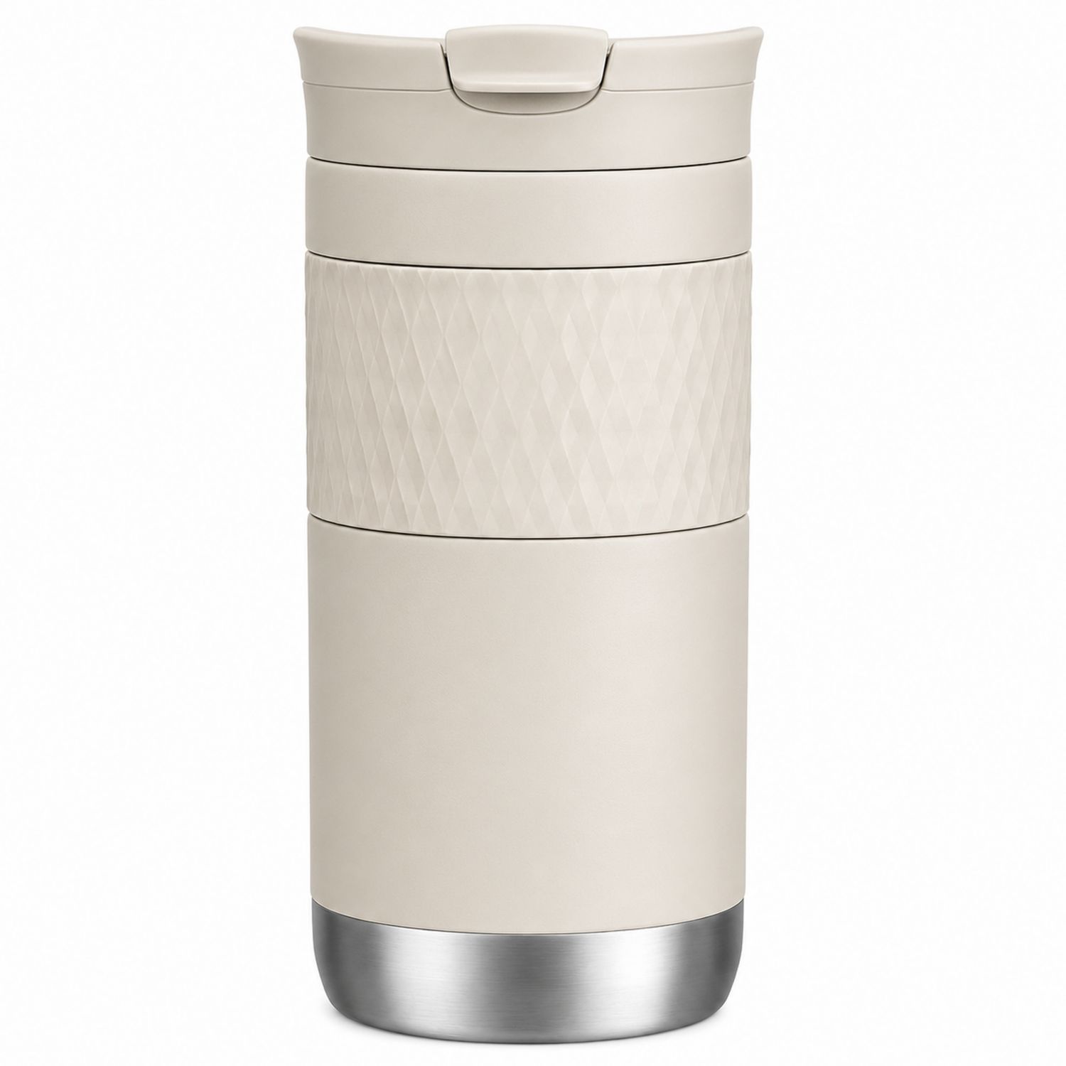 Taza térmica de viaje beige 350ml con diseño antideslizante