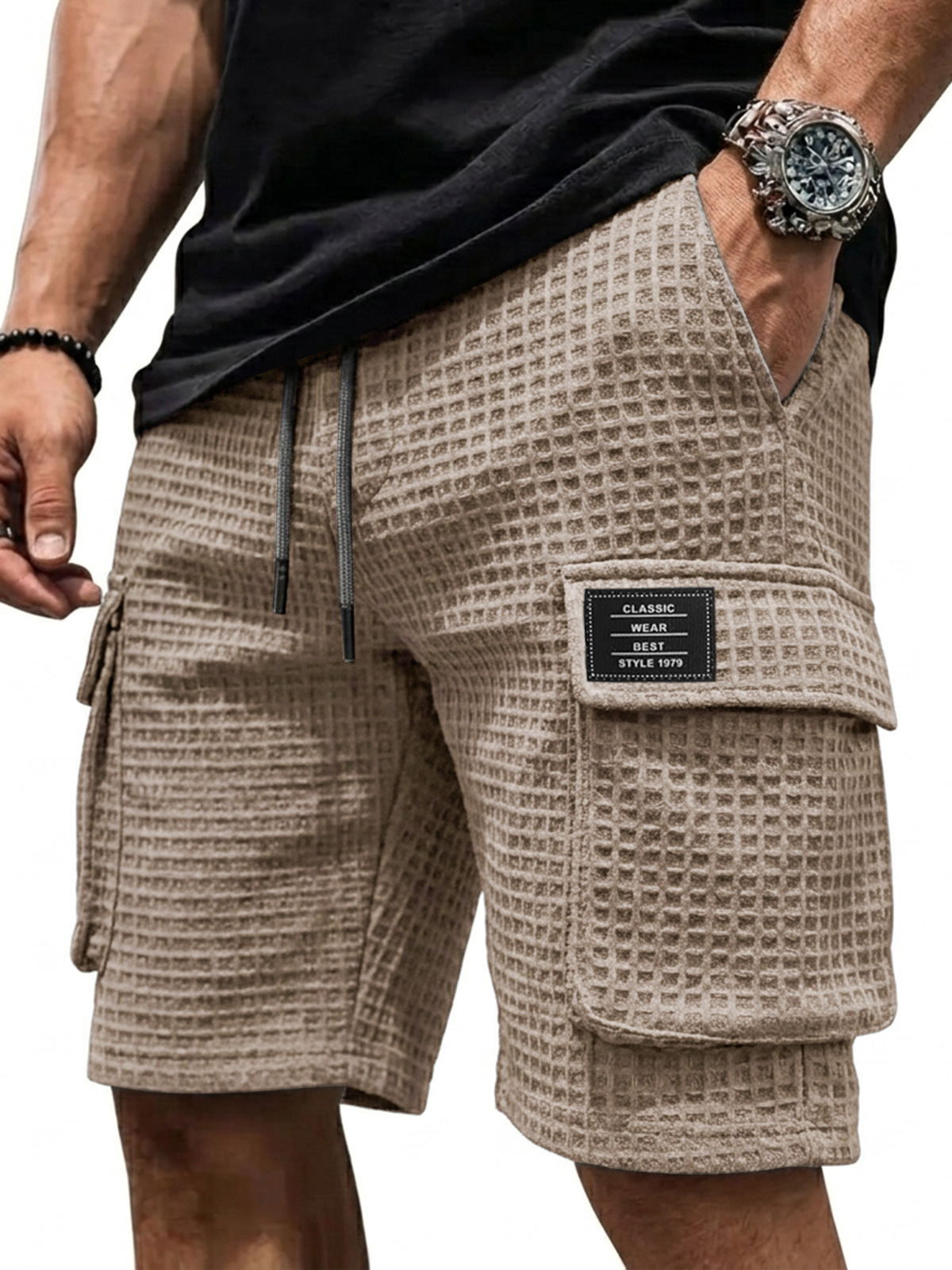 Sommer-Schnäppchen – 49 % Rabatt 🎉 Herren-Cargoshorts aus Waffelstrick