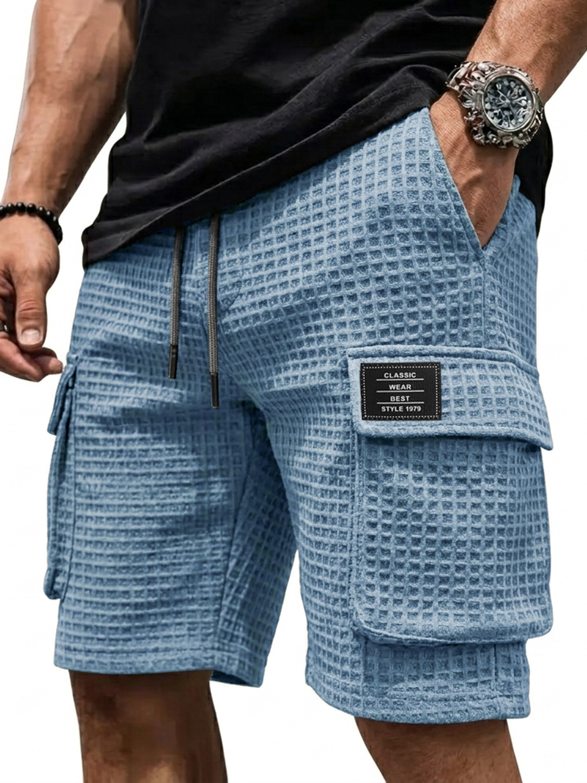 Sommer-Schnäppchen – 49 % Rabatt 🎉 Herren-Cargoshorts aus Waffelstrick