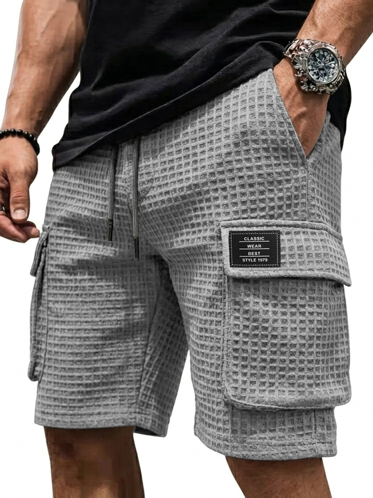 Sommer-Schnäppchen – 49 % Rabatt 🎉 Herren-Cargoshorts aus Waffelstrick
