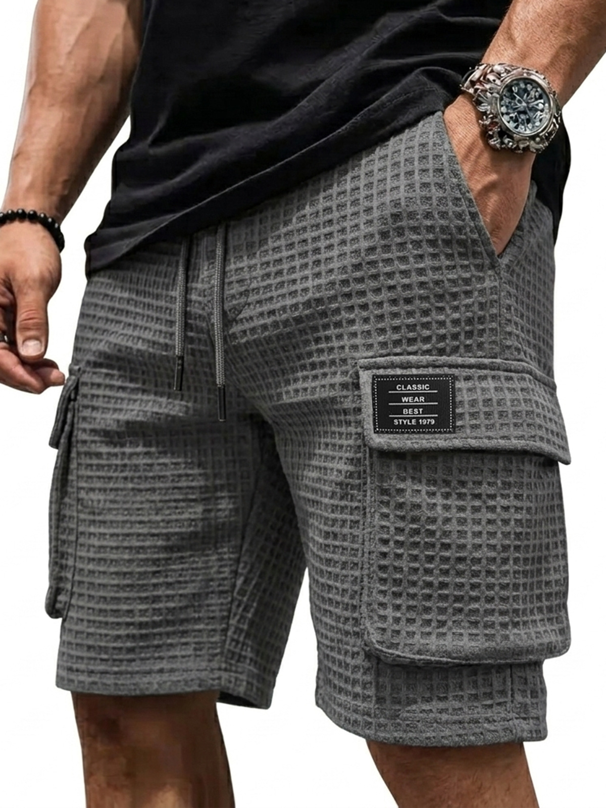 Sommer-Schnäppchen – 49 % Rabatt 🎉 Herren-Cargoshorts aus Waffelstrick