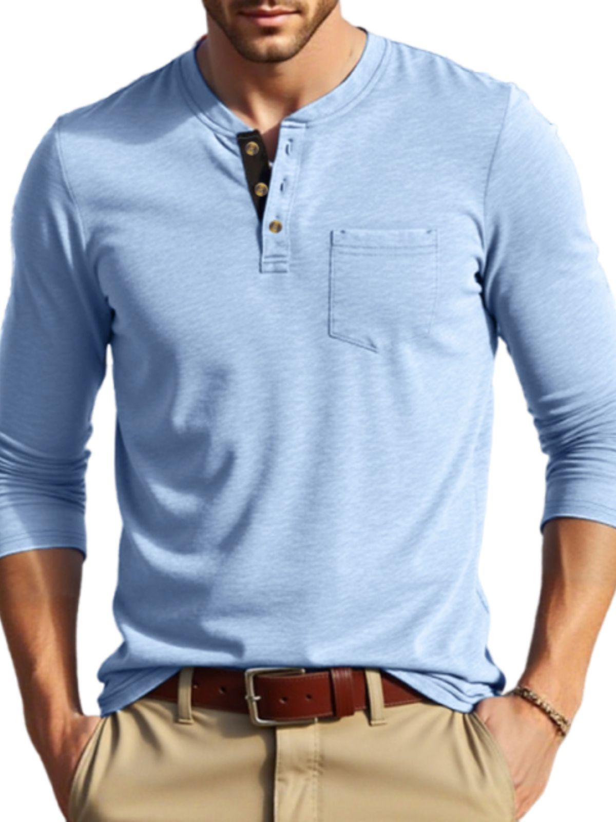 Vintage-Freizeit-Langarm-Henley-Shirt für Herren