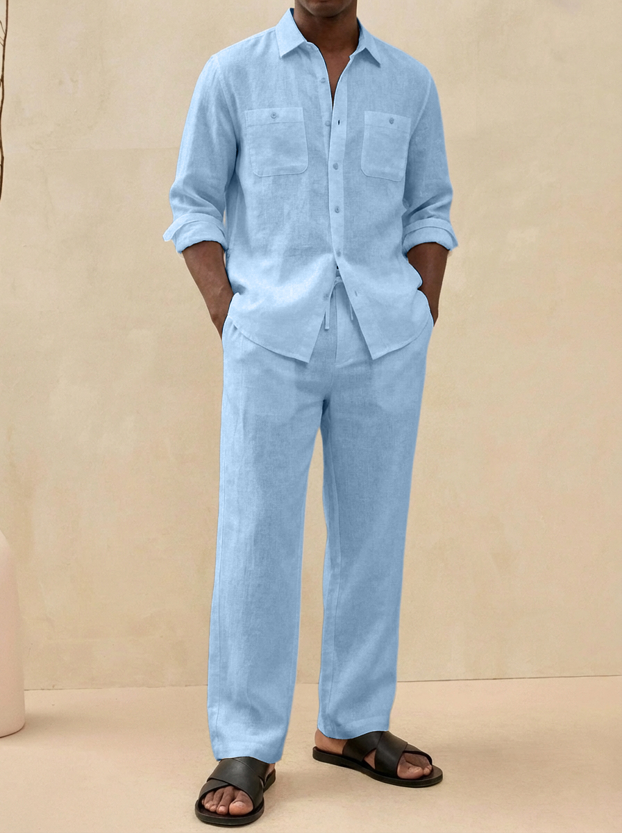 Letzter Tag: 49 % Rabatt🎉🎉 Herren Old Money Stil Freizeit Baumwoll- und Leinenhemd und Hosen Set