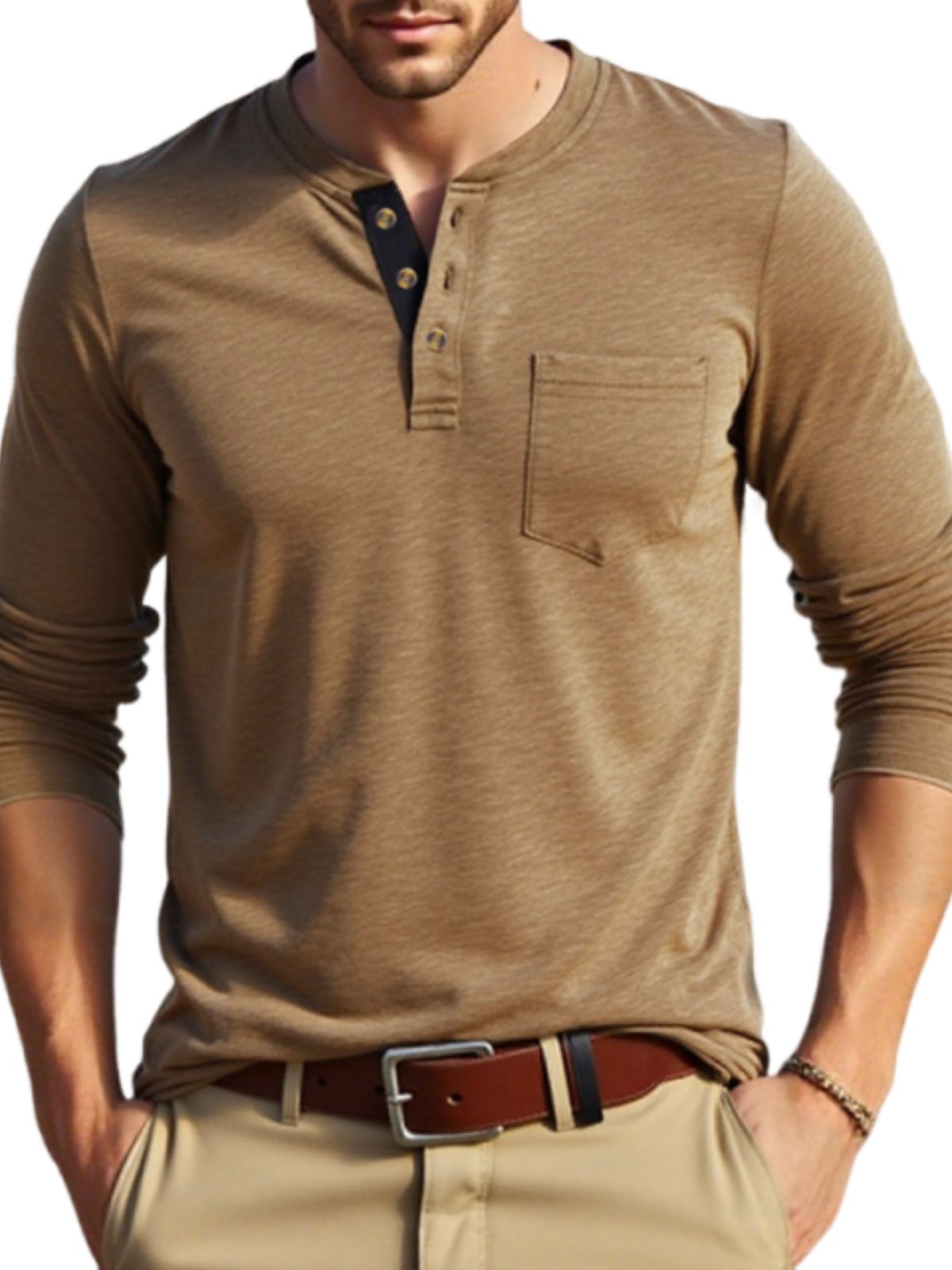 Vintage-Freizeit-Langarm-Henley-Shirt für Herren