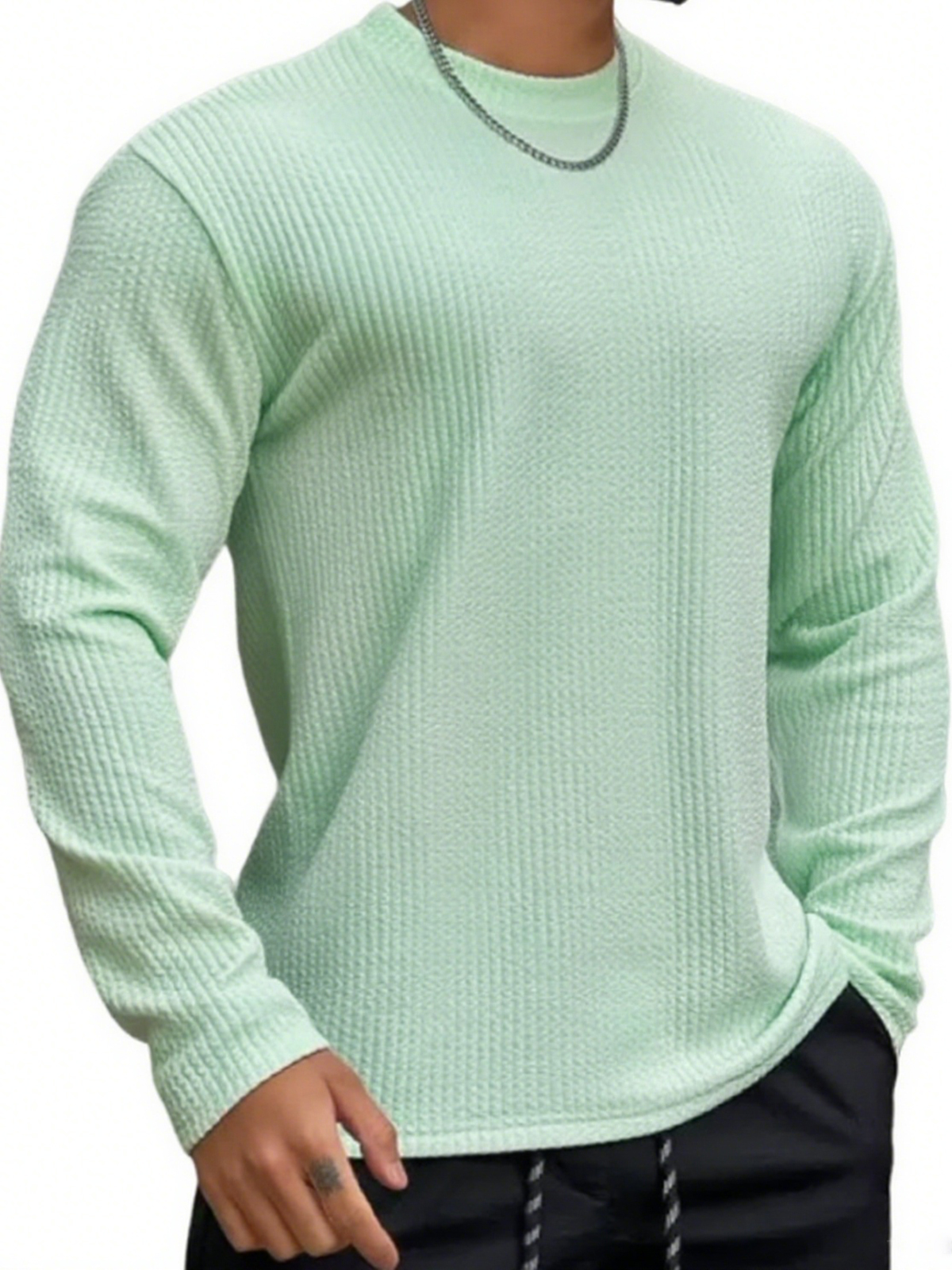 Herren Texturiertes Jacquard Fitness Langarm-T-Shirt