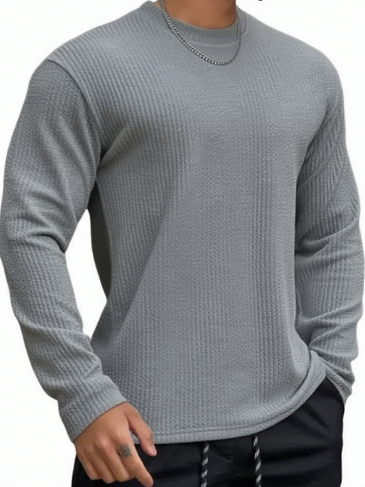 Herren Texturiertes Jacquard Fitness Langarm-T-Shirt