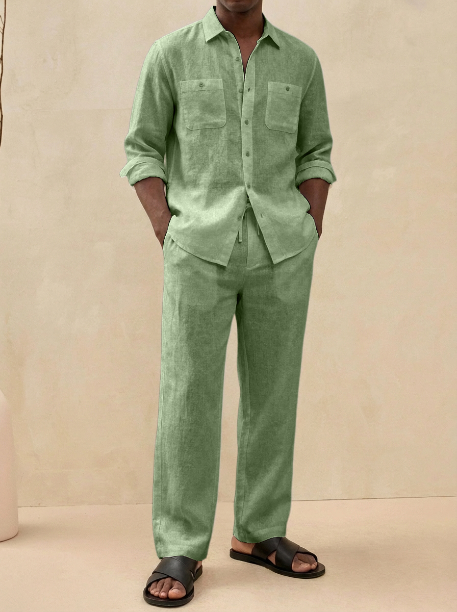 Letzter Tag: 49 % Rabatt🎉🎉 Herren Old Money Stil Freizeit Baumwoll- und Leinenhemd und Hosen Set