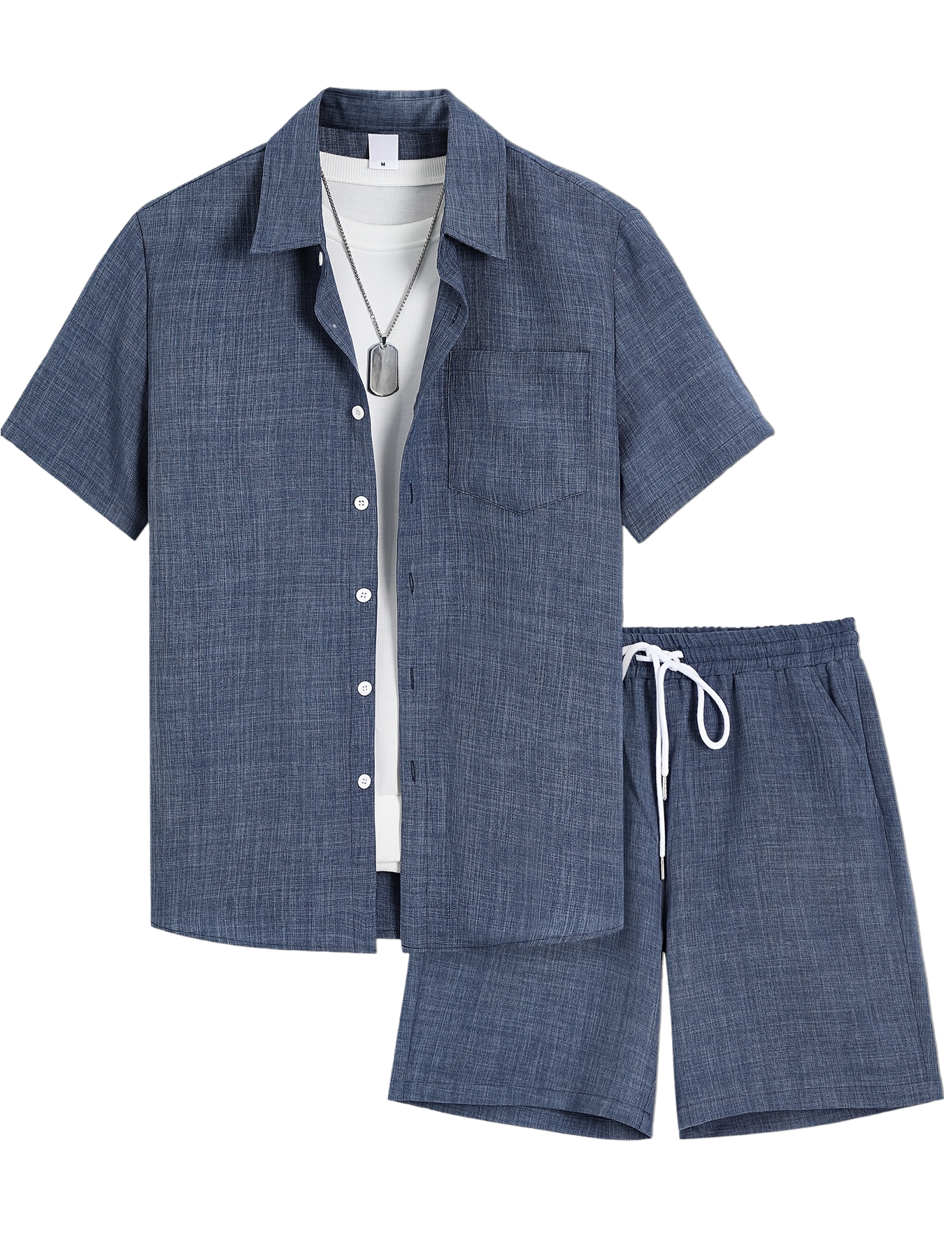 Herren Old Money Stil Baumwolle und Leinen Hemd und Shorts Set OOTD
