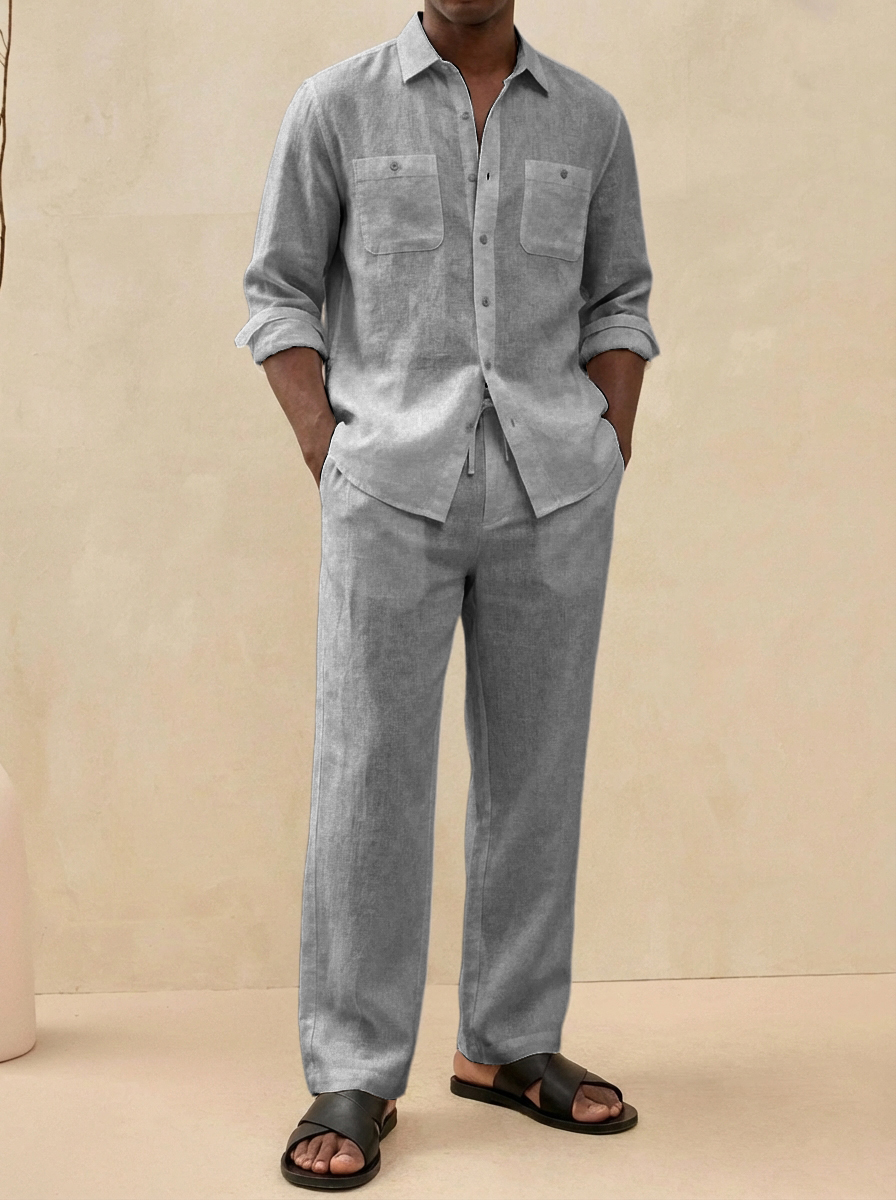 Letzter Tag: 49 % Rabatt🎉🎉 Herren Old Money Stil Freizeit Baumwoll- und Leinenhemd und Hosen Set