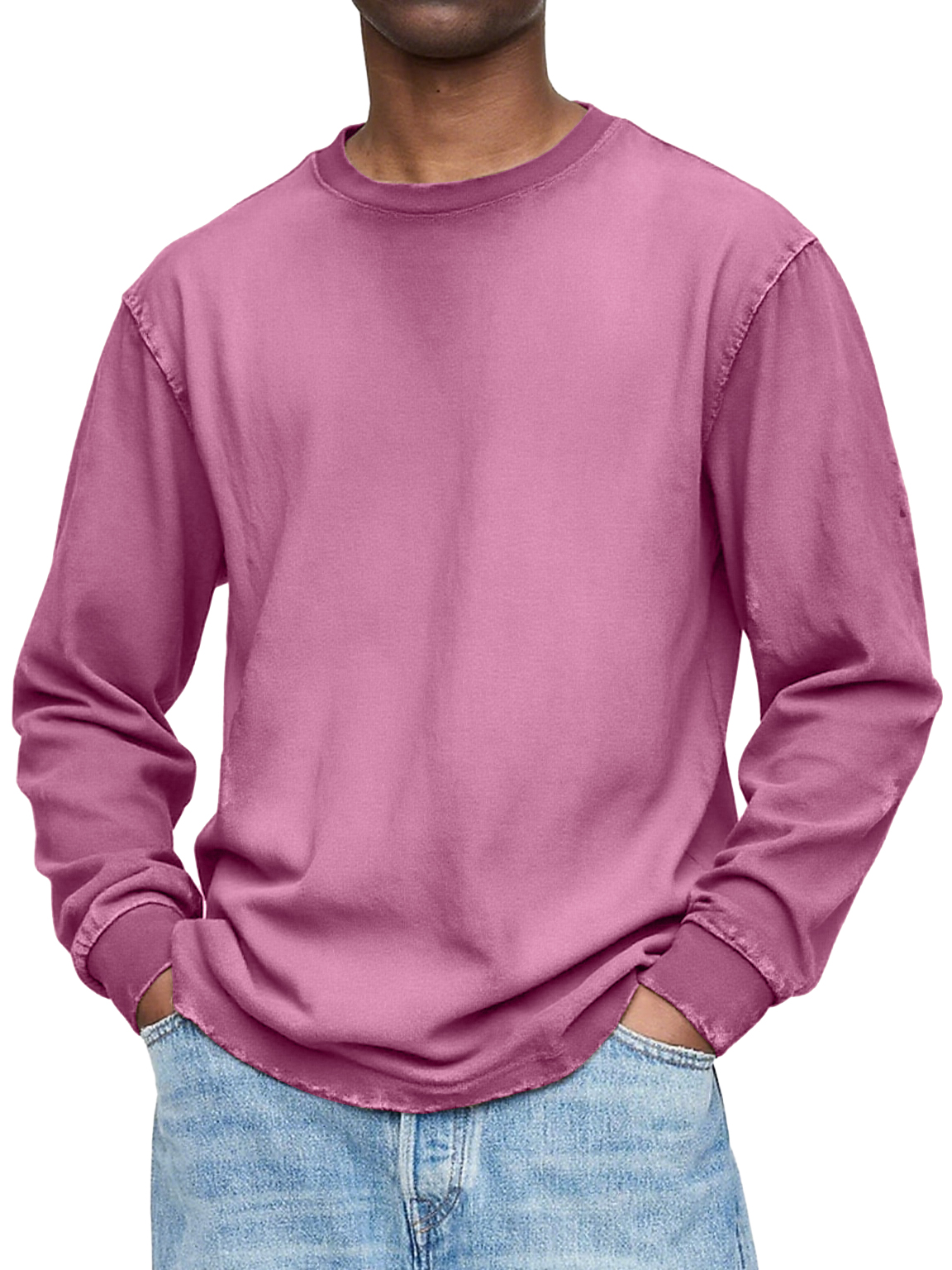 Herren Vintage gewaschen und distressed Baumwolle Rundhals Langarm T-Shirt