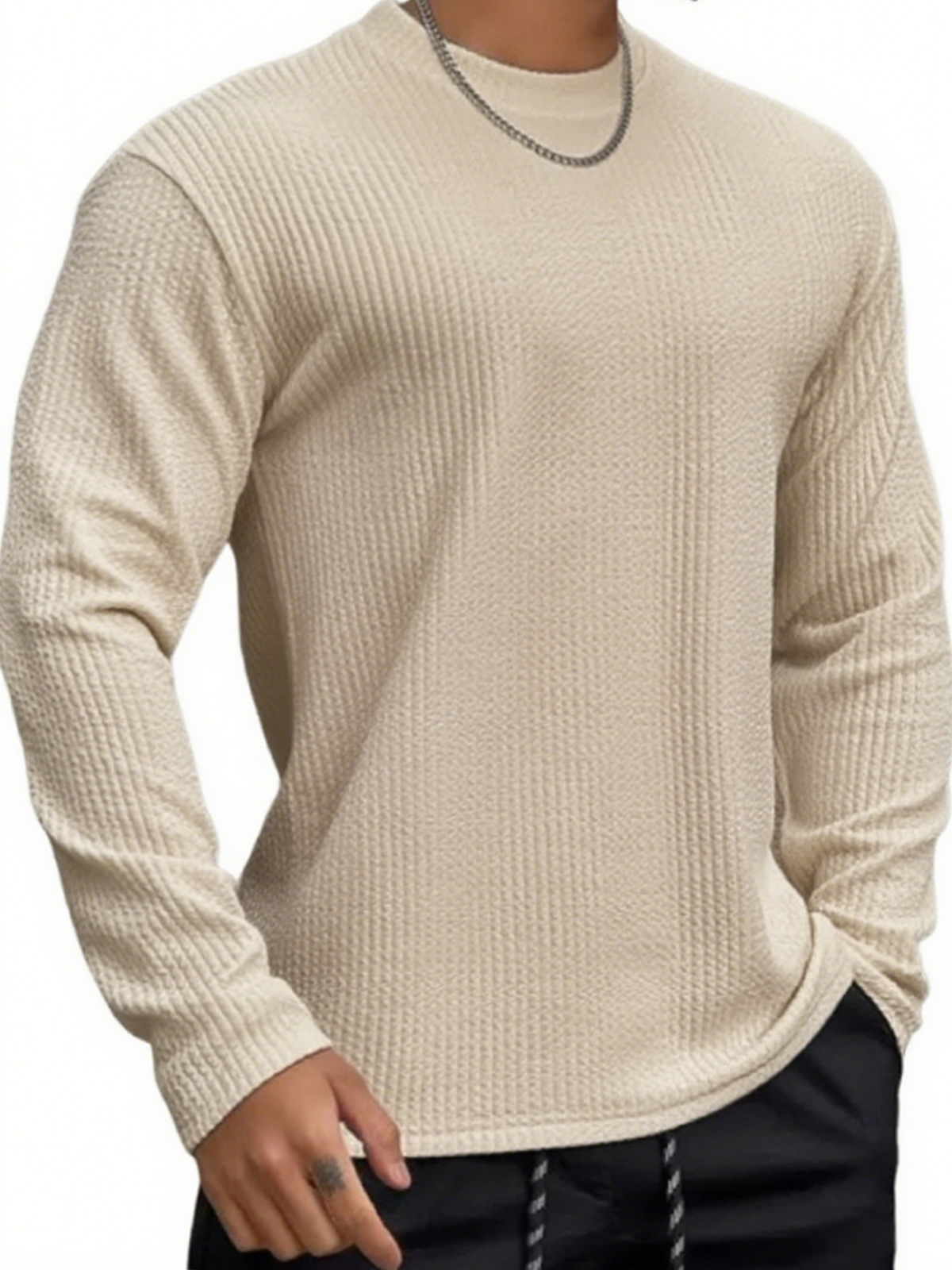 Herren Texturiertes Jacquard Fitness Langarm-T-Shirt