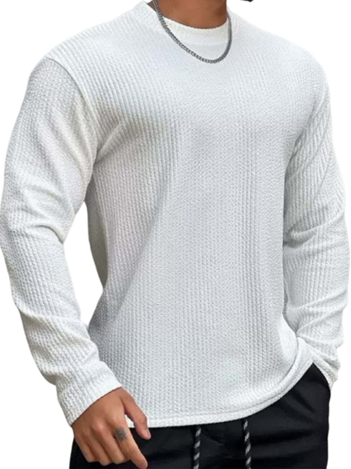 Herren Texturiertes Jacquard Fitness Langarm-T-Shirt