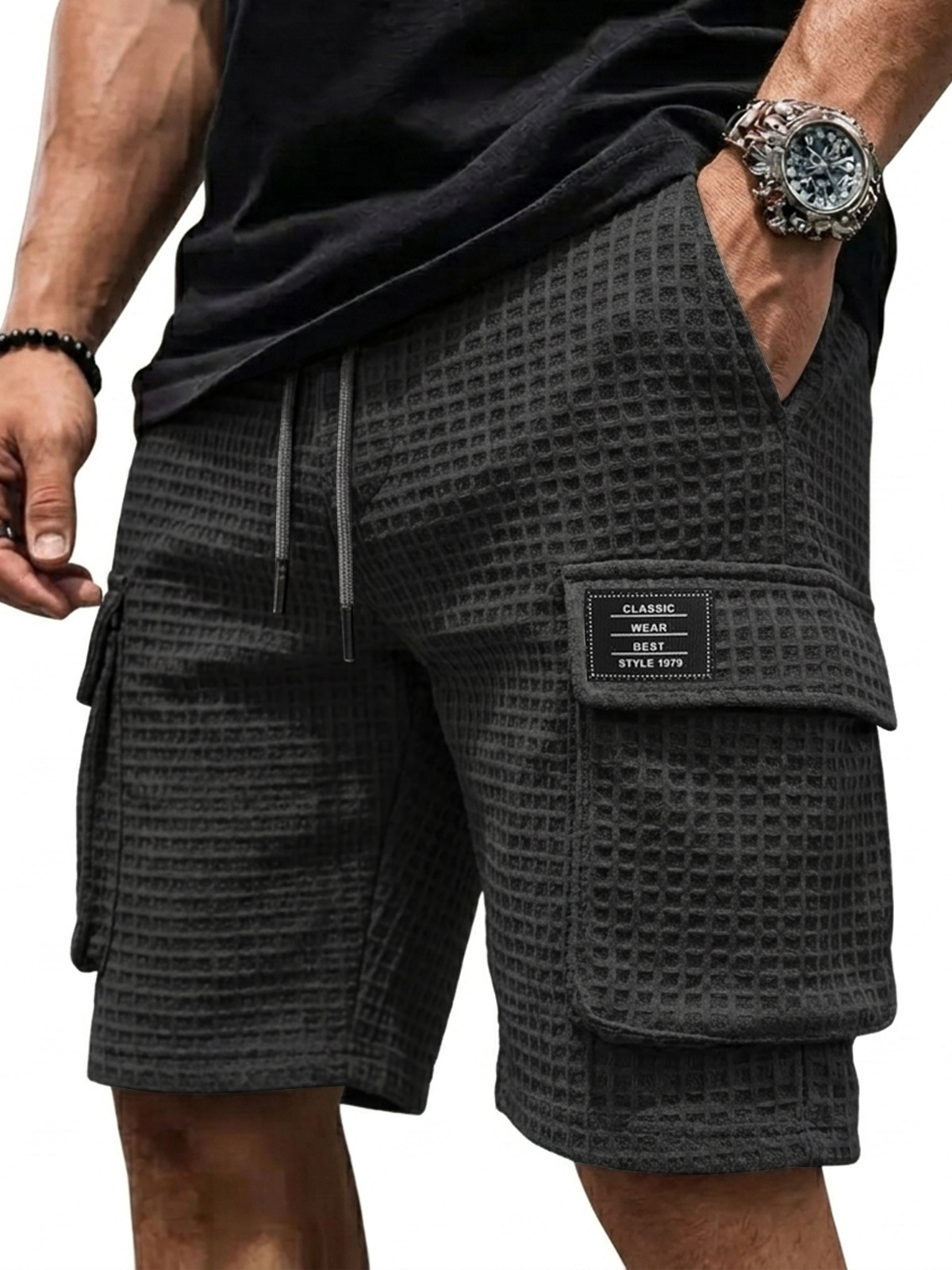 Sommer-Schnäppchen – 49 % Rabatt 🎉 Herren-Cargoshorts aus Waffelstrick