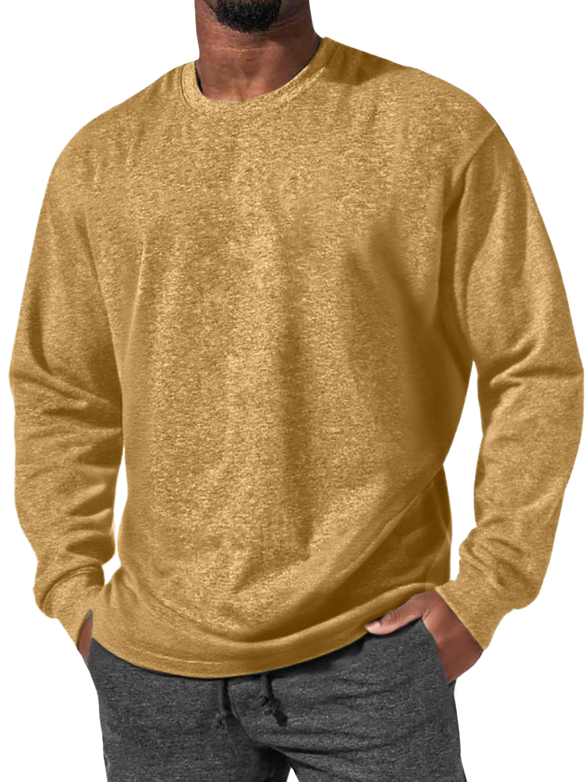Herren Einfaches Alltagsbequemes Rundhals Langarm-T-Shirt