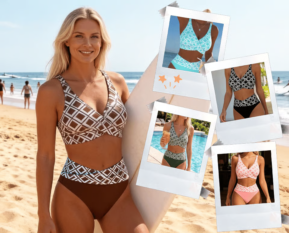 【🎉Sommer-Bestseller 49 % reduziert】Zweiteiliger Badeanzug mit Diamantmuster und BH-Stil