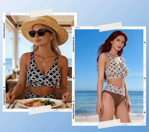 【🎉Sommer-Bestseller 49 % reduziert】Zweiteiliger Badeanzug mit Diamantmuster und BH-Stil
