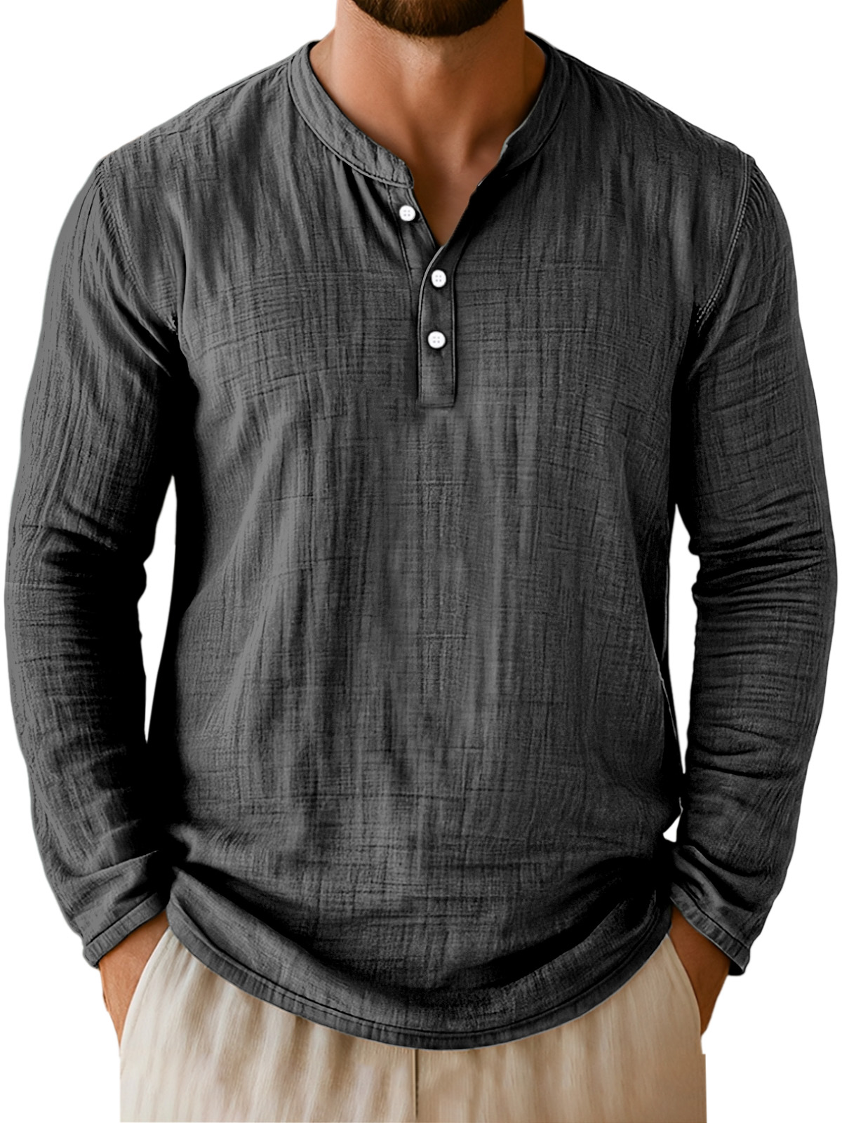 Herren Alltags Freizeit Atmungsaktive Einfarbige Langarm Henley Shirt