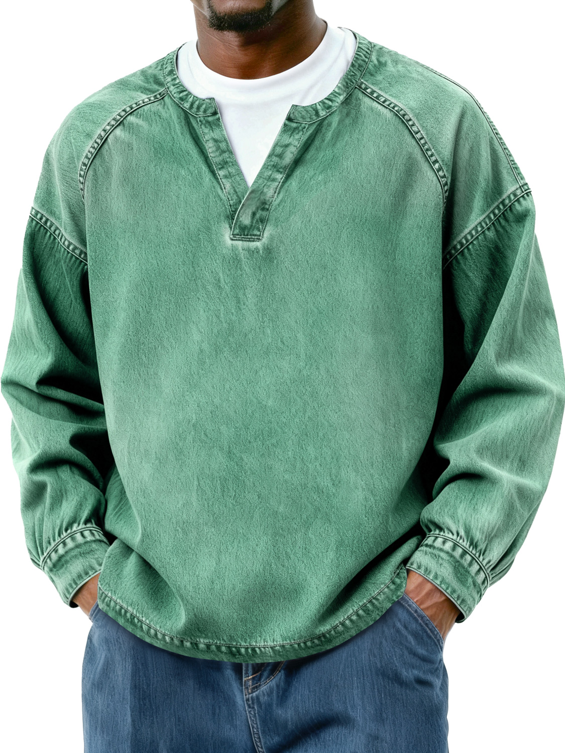Herren Retro Faux Zwei-Teile Raglan Patchwork Freizeit Langarm T-Shirt