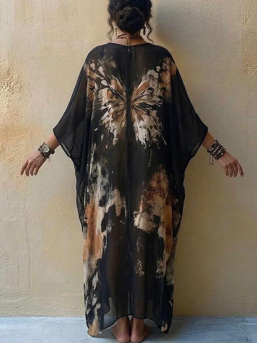 Fließendes Maxi-Kleid im Boho-Stil mit Schmetterlingsmuster