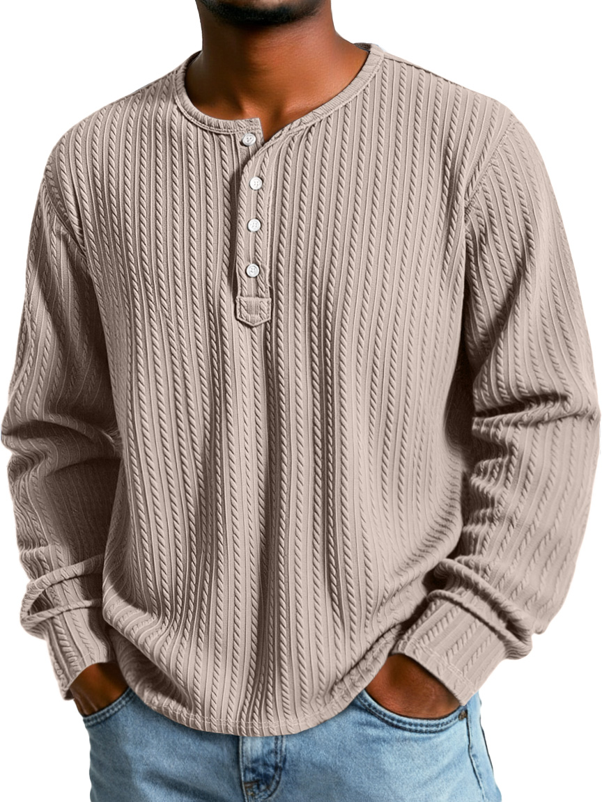Herren Einfacher Textur Lässiges Button-Down Langarm Loose Henley Hemd