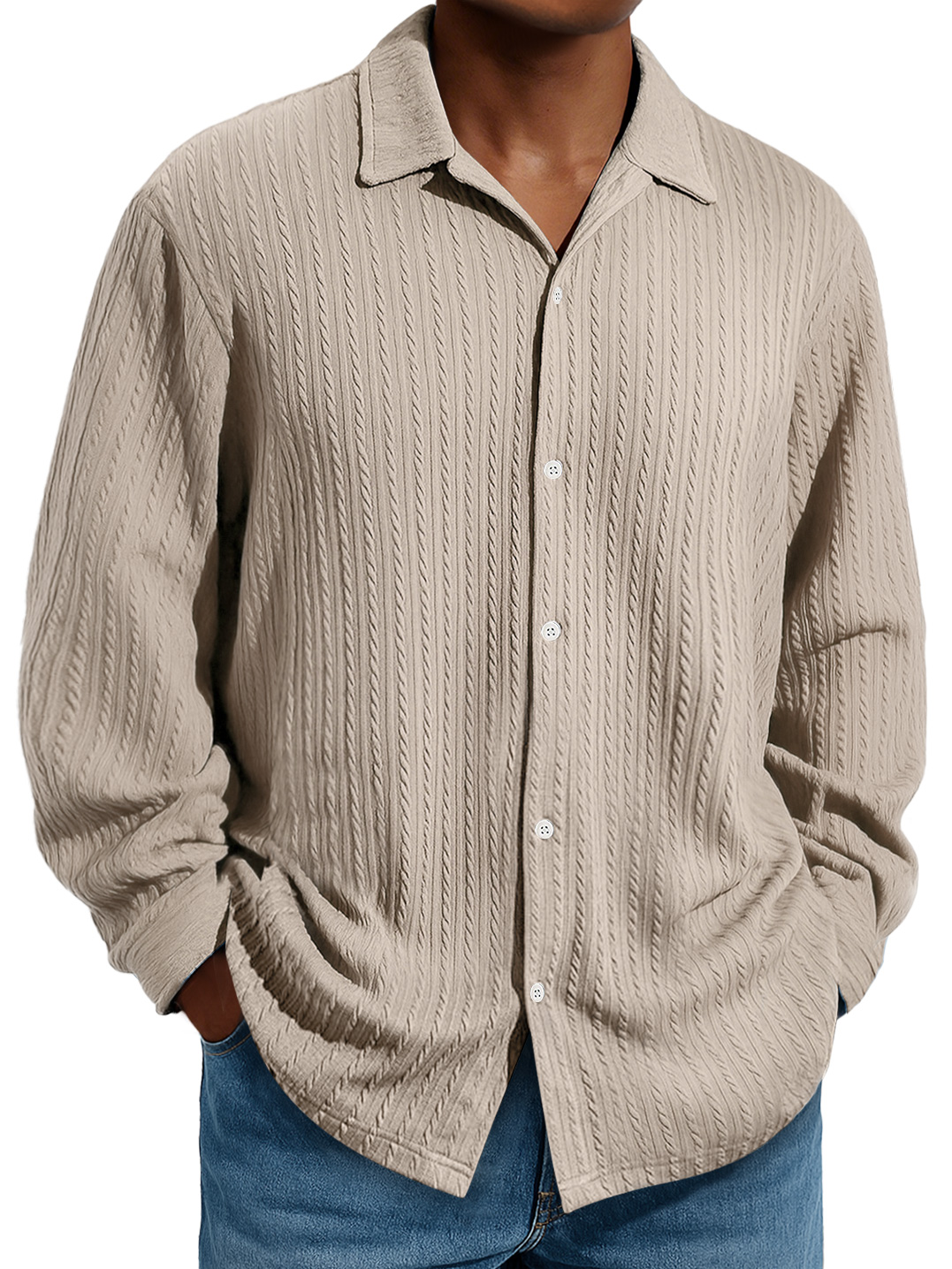 Herren Daily Jacquard Struktur Freizeit- und Komfort Langarmhemd