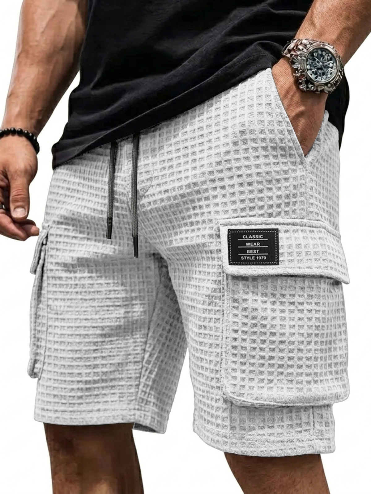 Sommer-Schnäppchen – 49 % Rabatt 🎉 Herren-Cargoshorts aus Waffelstrick