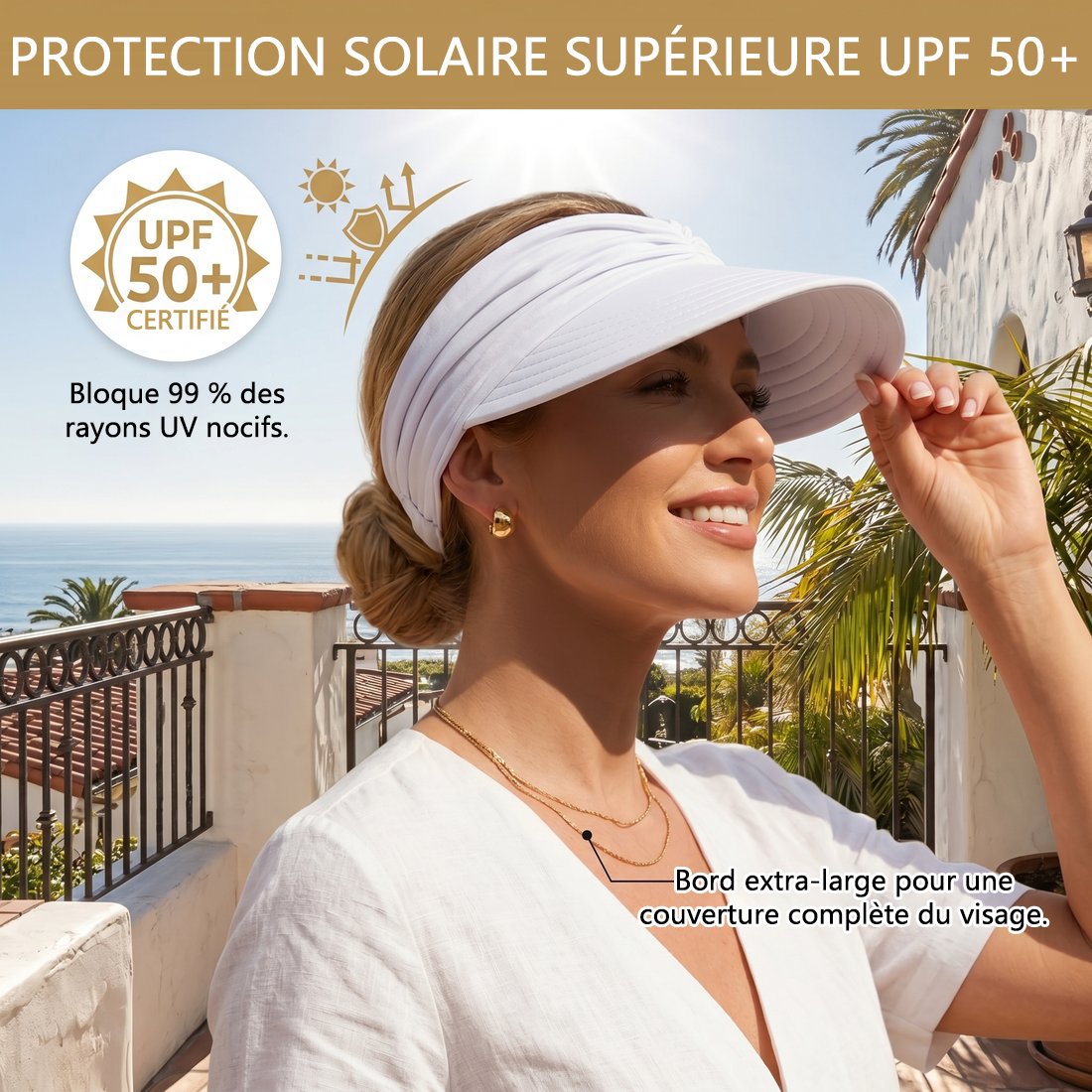 👒Sun protection hat UPF 50+ for horse queue | Large board, respirant, pliable