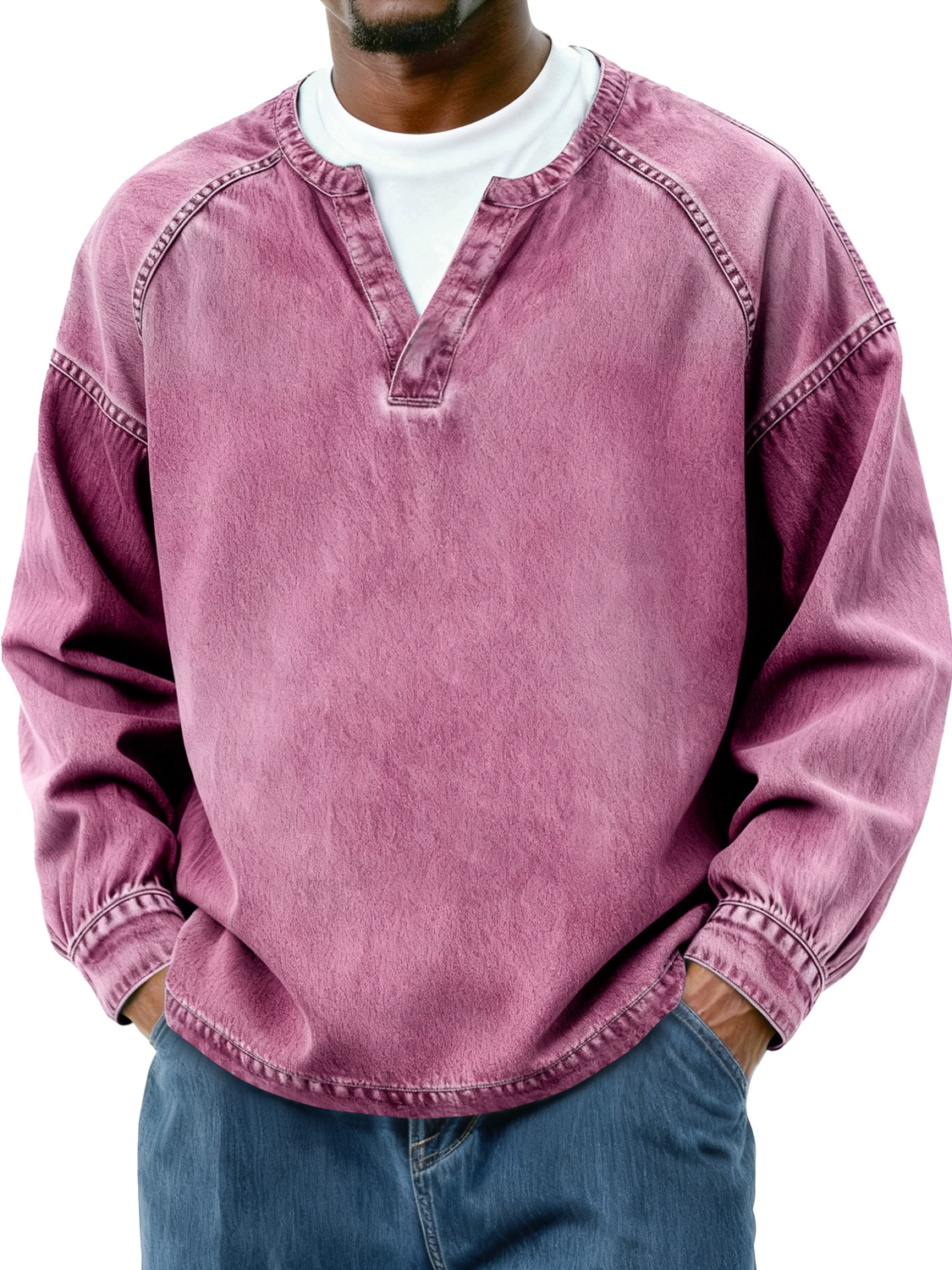 Herren Retro Faux Zwei-Teile Raglan Patchwork Freizeit Langarm T-Shirt