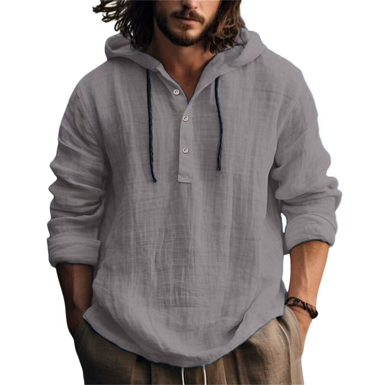 【🎉🎉🎉Räumungsverkauf, 50 % Rabatt】Herren Baumwoll-Leinen-Pullover mit Kapuze Langarmhemd