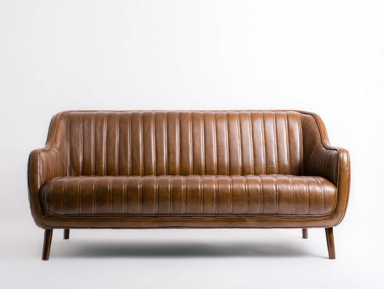Dreisitzer 220x96x76 cm - Dunkelbraun - Ledersofa für das Wohnzimmer mit abgerundeten Seiten und vertikaler Nahtoptik