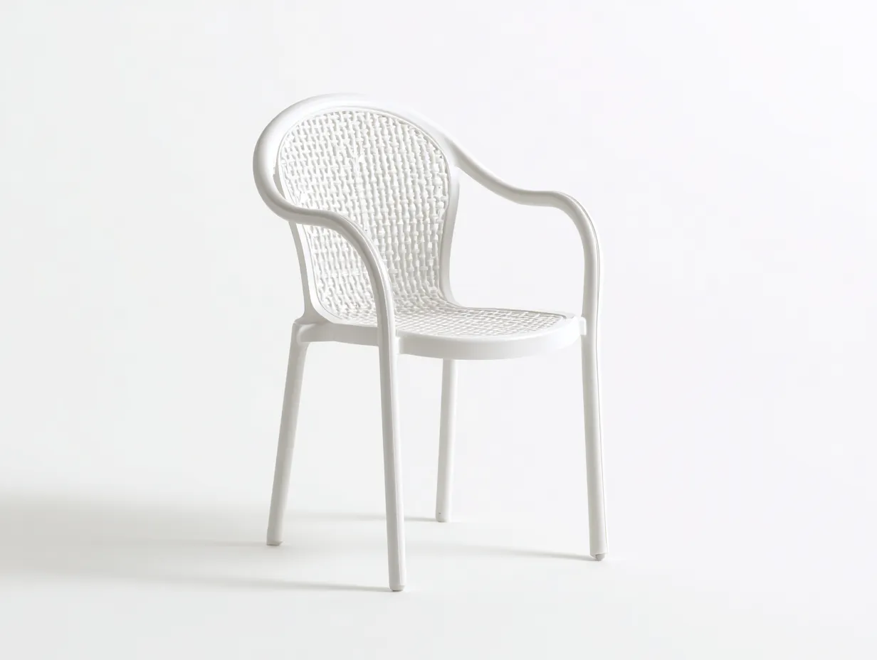 Stuhl mit Armlehnen aus Kunststoff in Weiß - Netzoptik - für Balkon und Garten - leichtes Design 56x57x84 cm