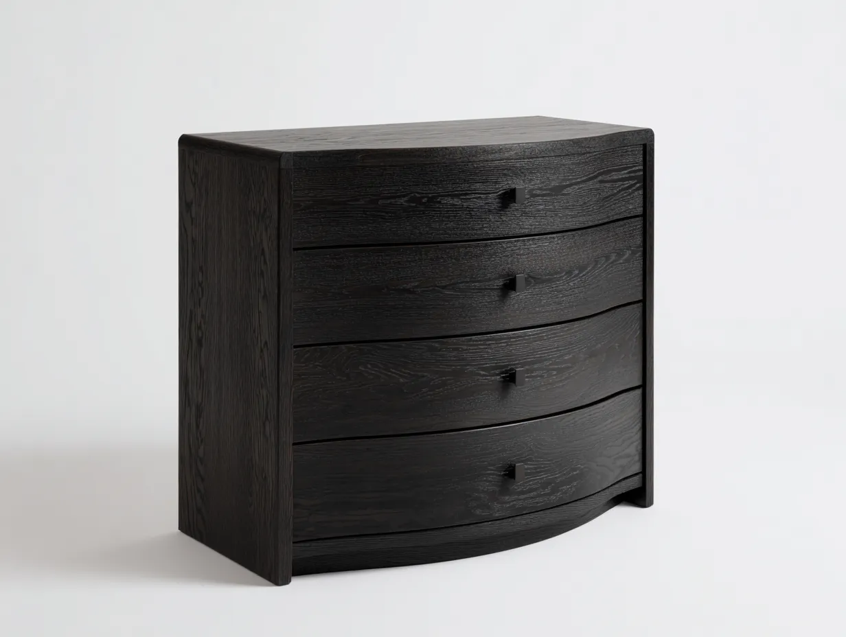 Kommode 98x46x88 cm - Schwarzbraun - Holzoptik für das Schlafzimmer mit geschwungener Front und minimalistischen Griffen