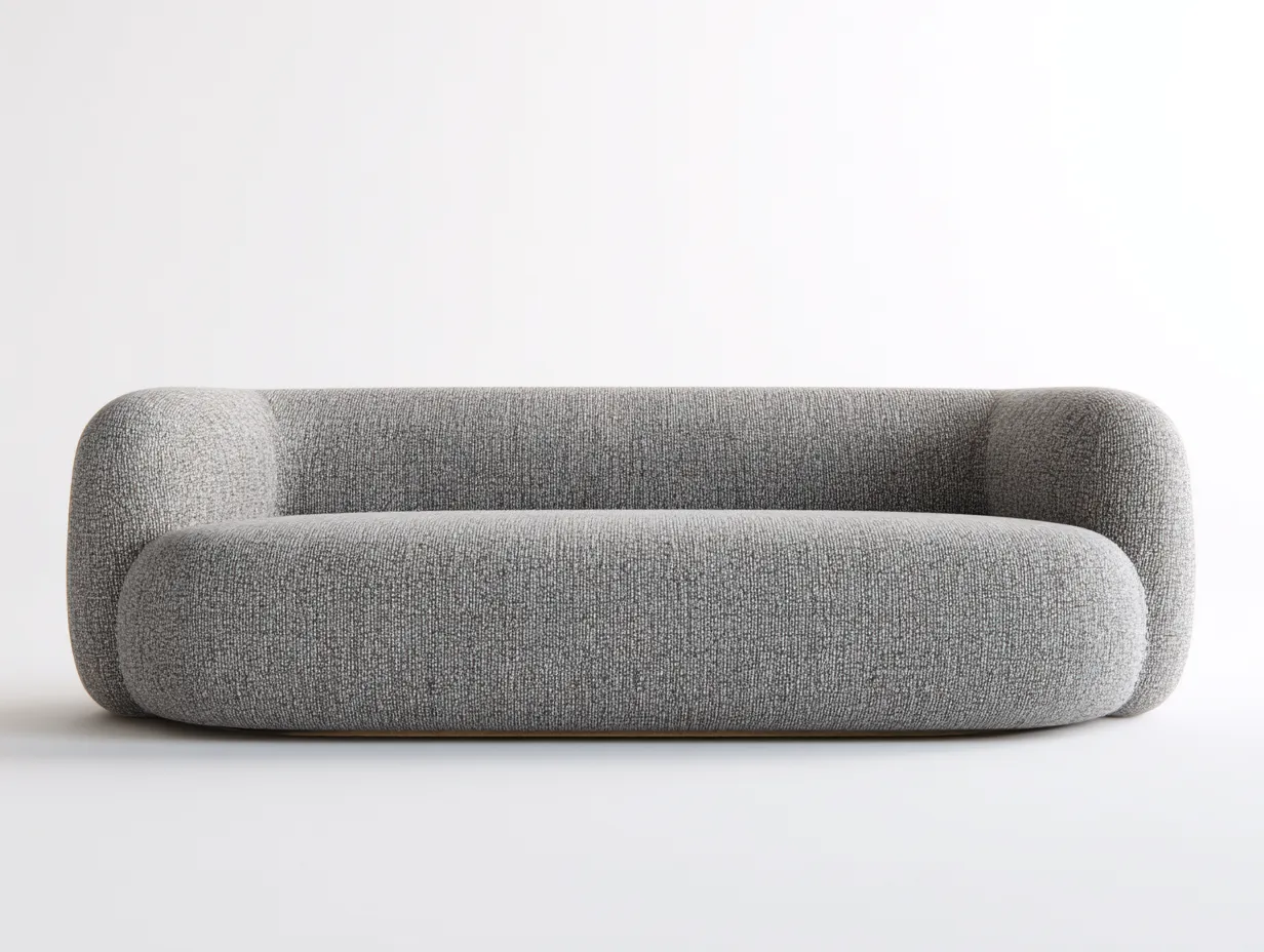 Dreisitzer 228x96x72 cm - Greige - Bouclé Sofa für das Wohnzimmer mit abgerundeter Form und bodennahem Design