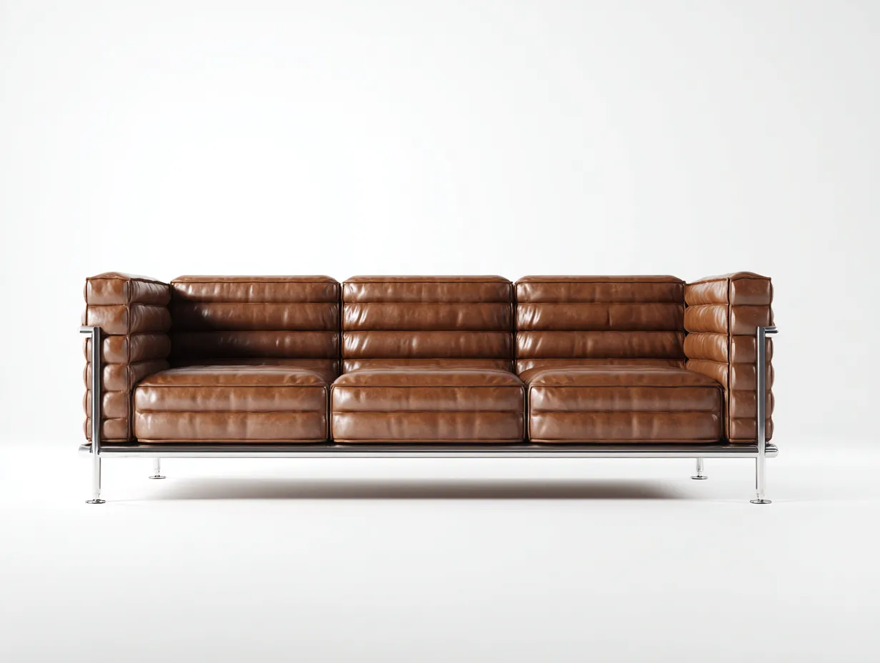 Dreisitzer 212x88x79 cm - Vintagebraun - Ledersofa für das Wohnzimmer mit vertikaler Steppung und Holzfüßen