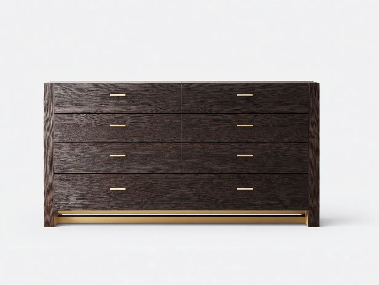 Kommode in Dunkelbraun - Holzoptik 160x48x86 cm - für das Schlafzimmer - mit 8 Schubladen und Metallbasis