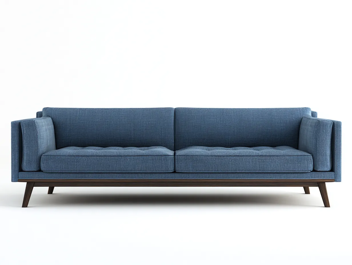 Dreisitzer 238x90x80 cm - Stahlblau - Stoffsofa für das Wohnzimmer mit Holzbasis und klarer Linienführung