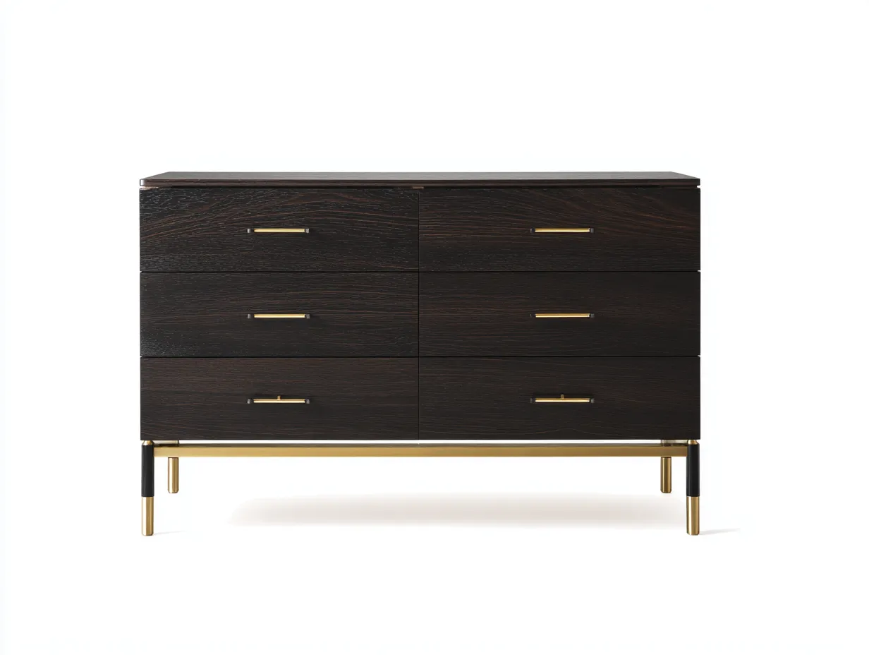 Kommode in Dunkelbraun - Holzoptik 150x47x78 cm - für das Schlafzimmer - mit 6 Schubladen und Zierleisten
