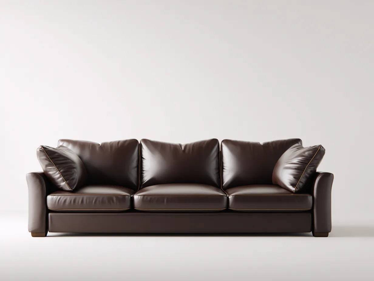 Dreisitzer 236x98x84 cm - Dunkelbraun - Ledersofa für das Wohnzimmer mit klaren Armlehnen und drei Sitzkissen