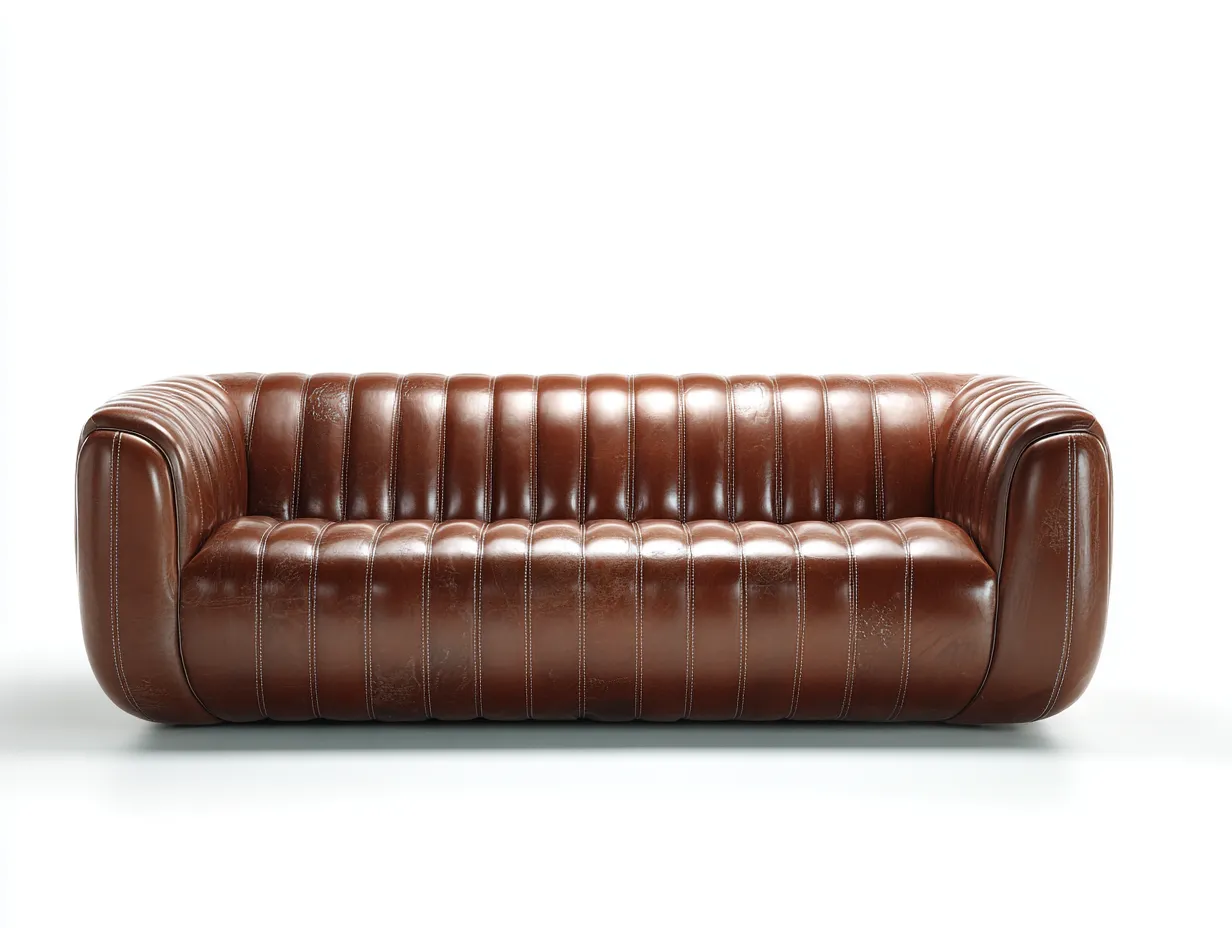 Dreisitzer 238x84x74 cm - Braun - Wohnzimmer Ledersofa mit horizontaler Polsterstruktur und verchromtem Gestell