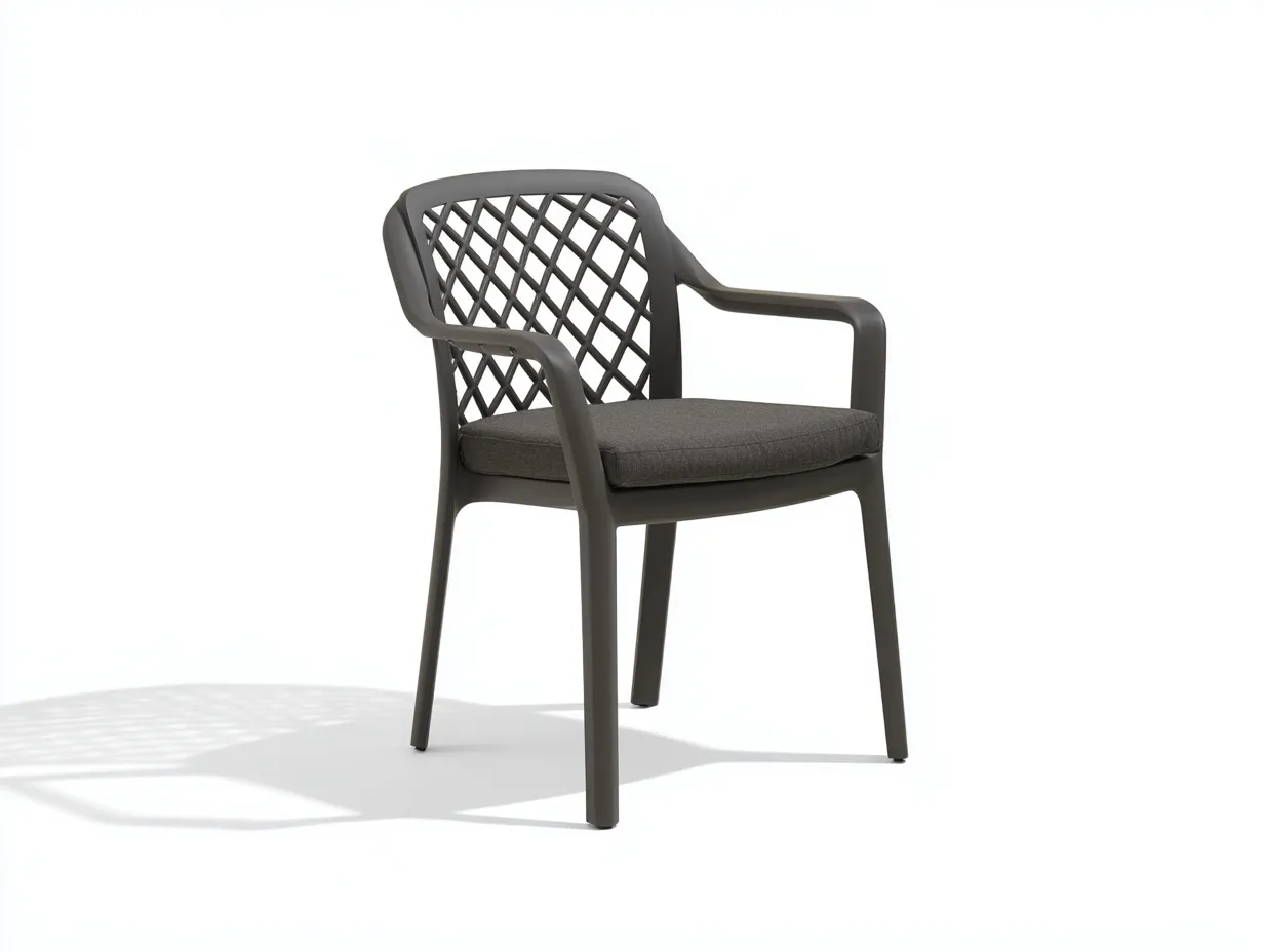 Stuhl aus Kunststoff mit Armlehnen in Anthrazit - Gitterstruktur - mit Sitzkissen - für Terrasse und Balkon 57x59x81 cm